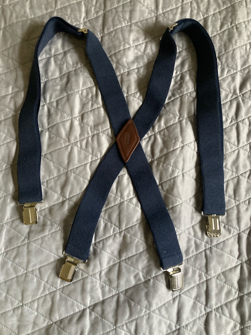Levi's Navy Blue Suspenders with Brown Leather Accent and Silver Clips